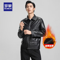 罗蒙皮衣男年秋季青年时尚棒球领短款男士皮外套 黑色 170