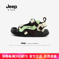 Jeep 吉普 儿童凉鞋夏款包头溯溪鞋2024运动夏季女童鞋子儿童沙滩鞋 苹果绿/摩卡棕 30码 鞋内约长20.0cm