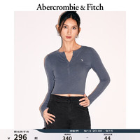 ABERCROMBIE & FITCH女装 24秋季经典小麋鹿辣妹圆领亨利式长袖T恤KI139-4667 蓝灰色 XS (160/84A)