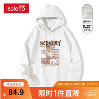 班尼路日系港风连帽卫衣男秋季宽松百搭简约休闲外套男士小众设计感上衣 【重磅棉】-白#MB剪影晚霞D 2XL【棉柔细腻 亲肤舒适】