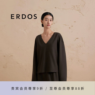 ERDOS【精纺羊绒圆机】24秋冬薄款上衣V领宽松针织衫女羊绒衫 军绿 170/88A/L