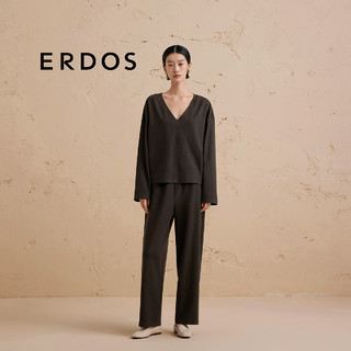 ERDOS【精纺羊绒圆机】24秋冬薄款上衣V领宽松针织衫女羊绒衫 军绿 170/88A/L