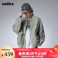 古由卡（GUUKA）废土风创意字母绣花飞行夹克男秋新款潮复古水印吸湿耐穿外套宽松  厚款