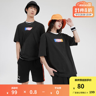 PUMA 彪马 官方 新款男女同款情侣休闲印花圆领短袖T恤 SUMMER 623147 黑色-01 L(180/100A)