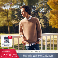 TOMMY HILFIGER24秋冬男纯羊绒休闲通勤纯色圆领打底针织羊绒衫36515 浅卡其色GWA M