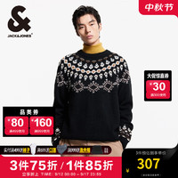 杰克·琼斯（JACK&JONES）秋冬宽松费尔岛图案织花可机洗柔软针织衫宽松套头毛衣新年圣诞风 E40 黑色 165/88A/XS