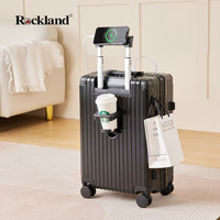 ROCKLAND美国洛克兰铝框大容量杯架款拉杆箱行李箱万向轮登机密码箱 黑色 26英寸