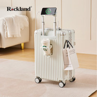 ROCKLAND美国洛克兰铝框大容量杯架款拉杆箱行李箱万向轮登机密码箱 白色 24英寸