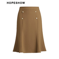 红袖通勤时尚百搭鱼尾裙秋季女装装饰扣侧拉显瘦半身裙 沙漠色032 XXL