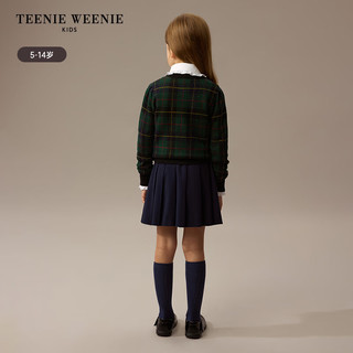 Teenie Weenie Kids小熊童装24秋冬女童短款格纹圆领羊毛毛衣 藏青色 160cm