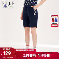 ELLE Active 撞色老花拼接五分裤夏季运动休闲通勤薄款透气舒适短裤女 藏青色 S