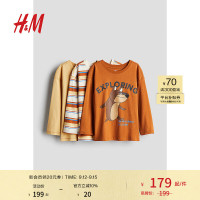 H&M2024秋季童装男童3件装棉质上衣1249970 深橙色/条纹 110/56