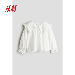 H&M2024秋季童装女童衬衫透气梭织棉质有领上衣1235015 奶油色/波点 120/60 5-6Y