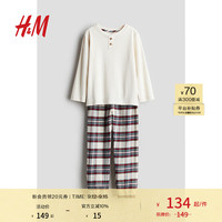 H&M童装男童2024秋季棉质睡衣套装1240235 白色/红色/格纹 90/52