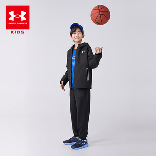 安德玛（Under Armour）童装秋装儿童外套休闲百搭男大童运动服连帽三防上衣244122115 黑色 130cm