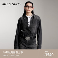 MISS SIXTY2024秋季长袖牛仔连衣裙女翻领复古机能休闲风百搭 黑灰 M