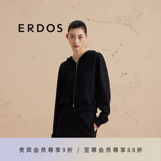 ERDOS【精纺羊绒圆机】24秋冬休闲连帽针织女开衫羊绒衫 黑 175/92A/XL