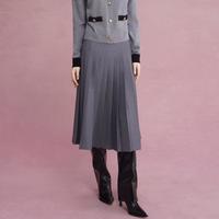 LIME FLARE莱茵高腰灰色显瘦百褶裙秋冬商务通勤过膝半身裙 黑色 155/60A/S