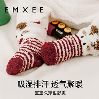 嫚熙（EMXEE）儿童地板袜秋冬半边绒学步袜中筒婴儿袜宝宝鞋 圣诞组 【适合0~15°C】 3双 6-12个月（适合脚长9-11cm）