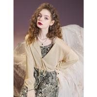 秋季款纯色甜美v领长袖针织开衫女空调房罩衫外搭短款上衣