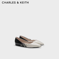 CHARLES&KEITH24冬季CK1-70580247尖头蝴蝶结平底芭蕾舞鞋女 粉白色Chalk 35