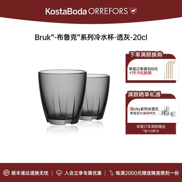 KOSTA BODA 珂斯塔 进口水晶玻璃杯BRUK水杯家用牛奶杯果汁杯小号饮用水杯啤酒杯 冷水杯透灰(S)-2只装-20cl