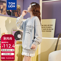 唐狮 TONLION女卫衣2024早秋女针织圆领胸前蝴蝶结文字长袖卫衣TB 浅麻灰 M