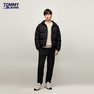 TOMMY JEANS24秋冬男复古刺绣鸭绒立领短款面包服羽绒服外套20374 黑色BDS L