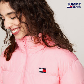 TOMMY JEANS【面包羽绒】24秋冬女装刺绣鸭绒连帽休闲运动羽绒服18610 粉色THA L