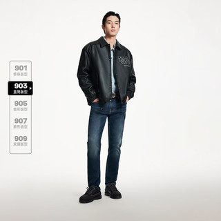 杰克·琼斯（JACK&JONES）冬季直筒潮流百搭舒适水洗猫须弹力面料牛仔裤长裤224432014 中牛仔蓝E41 常规 中牛仔蓝E41 170/78A/SRW