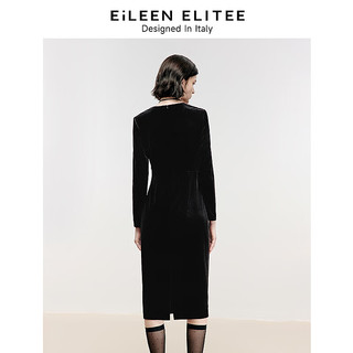 朗姿欧洲EiLEEN ELITEE2024冬裙子复古丝绒收腰中长款连衣裙 黑色 XL