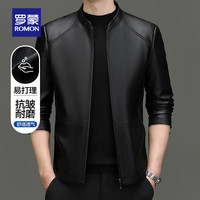 罗蒙(ROMON)男士仿PU皮皮衣2024秋季商务休闲百搭立领爸爸装外套 黑色 190