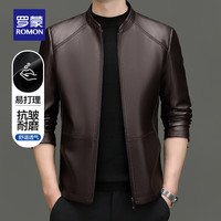 罗蒙(ROMON)男士仿PU皮皮衣2024秋季商务休闲百搭立领爸爸装外套 红咖 175