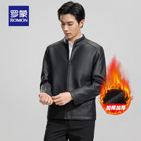 罗蒙男士时尚休闲立领短款PU皮衣2024秋季潮流百搭夹克男 黑色 190