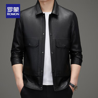 罗蒙(ROMON)皮衣男年秋季青年时尚棒球领短款男士皮外套 黑色 190