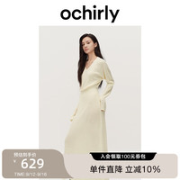 ochirly欧时力羊毛软糯优雅毛针织连衣裙V领24秋冬季通勤简约 米白 M