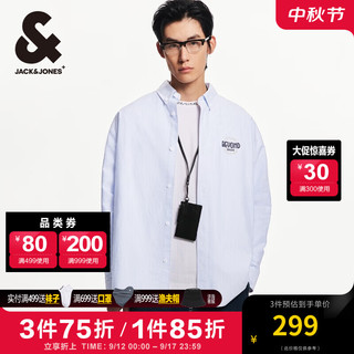 杰克琼斯 杰克·琼斯（JACK&JONES）宽松纯棉舒适条纹牛津纺面料刺绣装饰潮流长袖衬衫男装2243OS009 A06 本白色 180/100A/L