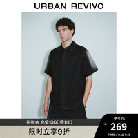 URBAN REVIVO UR2024秋季男装潮流洗水磨白宽松短袖牛仔衬衫UMV840073 深灰 S