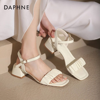 达芙妮（DAPHNE）凉鞋女夏女鞋一字带时尚简约通勤粗跟JL 米白色 40