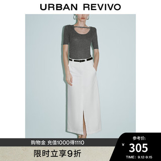 URBAN REVIVO UR2024秋季女装时尚简约丹宁腰带开衩休闲半裙UWG840249 本白 S