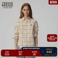 Teenie Weenie小熊秋季复古格纹长袖衬衫时髦慵懒风通勤衬衣女 卡其色 160/S