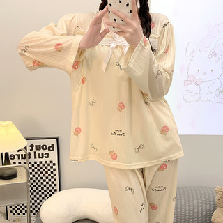 婧麒月子服春秋哺乳产后空调服喂奶夏季家居服睡衣套装 杏色蝴蝶结Jsy148371 XL