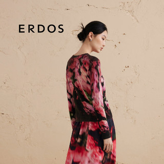 ERDOS【精纺】24秋冬圆领玫瑰印花针织宽松薄款女套衫羊绒衫 白 175/96A/XXL