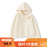班尼路杏色连帽卫衣外套女小个子宽松2024春秋日系慵懒风开衫上衣 杏-幸运鸭K L