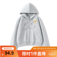 班尼路杏色连帽卫衣外套女小个子宽松2024春秋日系慵懒风开衫上衣 灰-幸运鸭K L