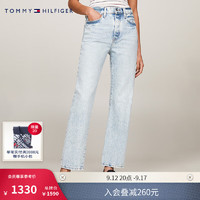 TOMMY HILFIGER24早秋女装纯棉复古铆钉排扣直筒牛仔裤WW0WW42730 牛仔蓝1AA 25