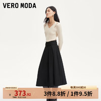 VERO MODA VEROMODA半身裙2024秋季女装可拆卸腰带A版大摆百褶长裙气质通勤 黑色 165/68A/M