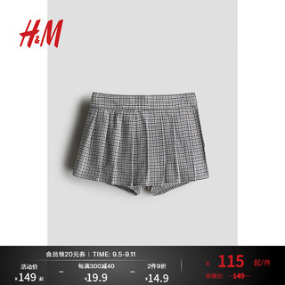 H&M2024秋季童装女婴褶裥短裙裤1236073 灰色/格纹 66/47 4-6M