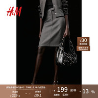 H&M女士半裙2024秋优雅通勤及膝铅笔裙1244452 混深灰色 165/76 40