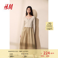 H&M女装2024秋季喇叭裙摆连衣裙1254943 米色 170/116 XL